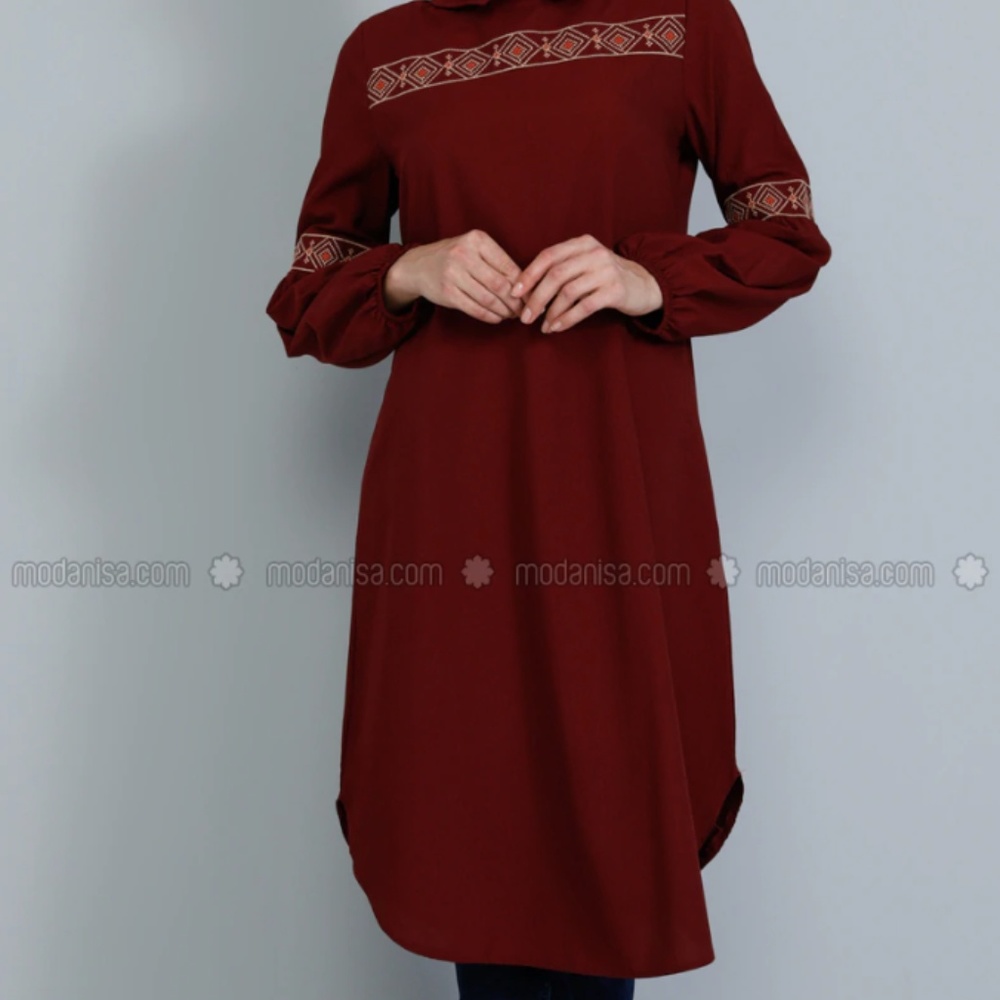 Maroon Point Collar Dress